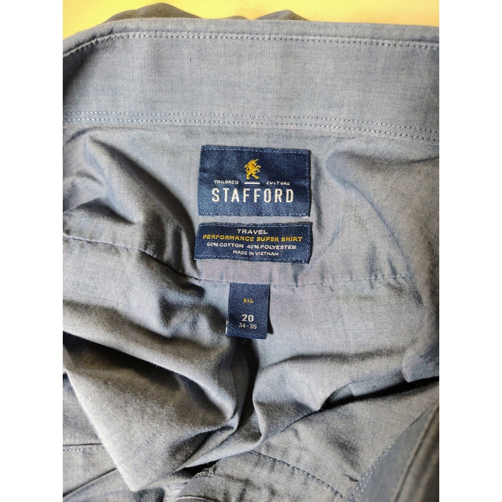 Stafford Travel Performance Super Shirt Mens 20 34-35 Blue Long Sleeve Button Up - Picture 3 of 3